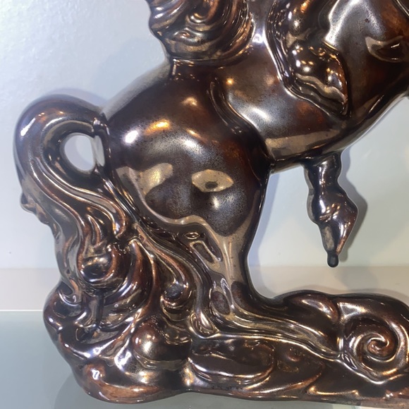 Mid-Century Fighting Stallions Statue Ceramic Bronze Glaze-Vintage 1960’s - Picture 7 of 13